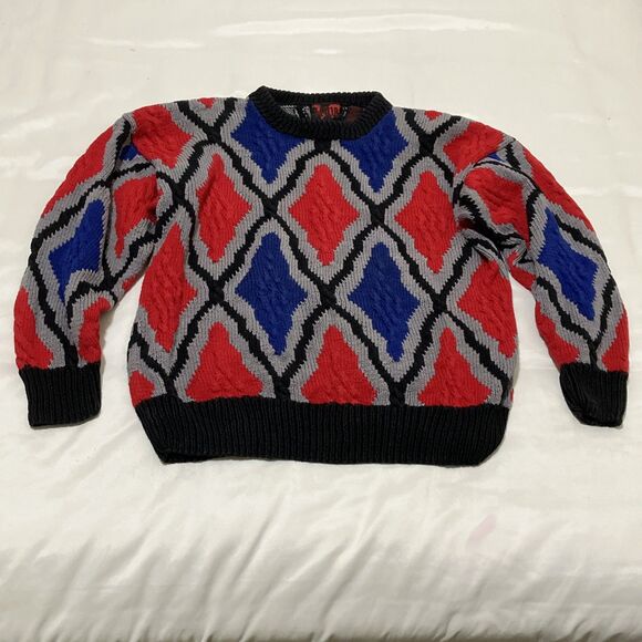 Vtg 90s Coogi Style 3D Knit Sweater L Textured Hip Hop Biggie Street Grunge Y2K - Picture 1 of 7